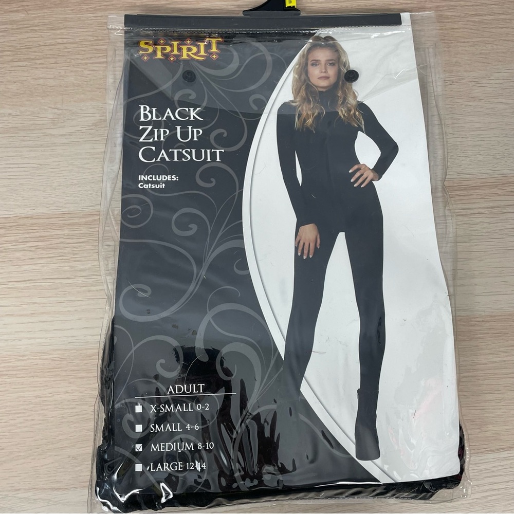 Spirit Black Zip Up Catsuit with Whip